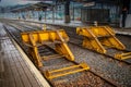 Biffers, dead end or end of track at the Great Victoria street station in Belfast, northern ireland. View towards the train track Royalty Free Stock Photo