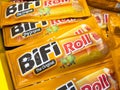 Bifi roll packaging displayed in supermarket shelf Royalty Free Stock Photo