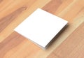 Bifold square brochure mock up on wooden background. 3D illustrating.