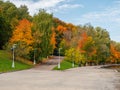 Bifurcation of the road. Autumn embankment of the Moscow river. The Sparrow hills Royalty Free Stock Photo