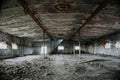 Big abandoned industrial hall or hangar of ruined factory or warehouse in Voronezh