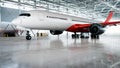 Big airplane in aircraft hangar