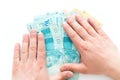 Brazilian money, reais, high denominations held in the palm of your hand Royalty Free Stock Photo