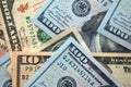 Big amount of different dollar bills close up. Hundred fifty twenty ten and five dollar banknotes Royalty Free Stock Photo