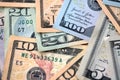 Big amount of different dollar bills close up. Hundred fifty twenty ten and five dollar banknotes Royalty Free Stock Photo