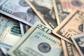 Big amount of different dollar bills close up. Hundred fifty twenty ten and five dollar banknotes Royalty Free Stock Photo