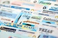 Big amount of driving licenses from various USA states. Stack of driving license specimen Royalty Free Stock Photo