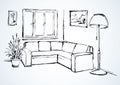 Corner sofa. Vector drawing Royalty Free Stock Photo