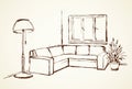 Corner sofa. Vector drawing