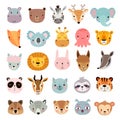 Big animal set. Cute faces. Hand drawn characters Royalty Free Stock Photo