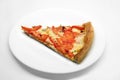 Big appetizing pizza piece on the plate isolated over white background top close up Royalty Free Stock Photo