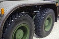 Armored tires on the big military wehicle Royalty Free Stock Photo