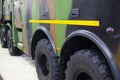 Armored tires on the big military truck Royalty Free Stock Photo