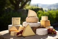 Big assortment of cheeses on summer background Royalty Free Stock Photo