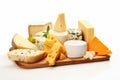 Big assortment of cheeses on white background Royalty Free Stock Photo
