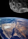 Big Asteroid Closing to the Earth Planet. Apocalypse Concept.