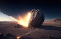 Big asteroid crashing on the surface of an Earth-like planet. Digital illustration