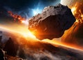 Big asteroid crashing on the surface of an Earth-like planet. Digital illustration.