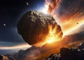 Big asteroid crashing on the surface of an Earth-like planet. Digital illustration.