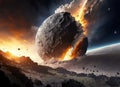 Big asteroid crashing on the surface of an Earth-like planet. Digital illustration.