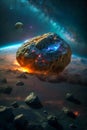 big asteroid in dark space, stars and nebula, space exploration, generative ai iillustration