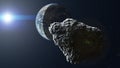 Big asteroid near planet earth Royalty Free Stock Photo