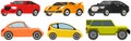 Big automobile set, car sedan. Urban transport. Colorful passenger cars, wheeled vehicle side view