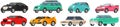 Big automobile set, car sedan. Urban transport. Colorful passenger cars, wheeled vehicle side view Royalty Free Stock Photo