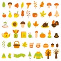 Big autumn set. Fall elements. Vector cliparts on white background