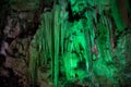 Big Azishskaya cave with speleothem, stalactites, stalagmites and stalagnates