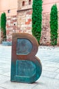 Big B letter made of Bronze on the streets of Barcelona Royalty Free Stock Photo