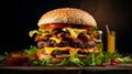 Delicious Cheeseburger On Wooden Table With Ketchup And Mustard Royalty Free Stock Photo