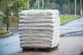 Big bags with soil on the pallet Royalty Free Stock Photo
