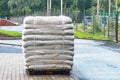 Big bags with soil on the pallet Royalty Free Stock Photo