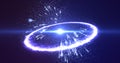 Big bang explosion of blue galaxy, star or planet with sparks fire blast wave and emission of plasma energy ring with glow effect Royalty Free Stock Photo