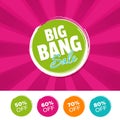 Big Bang Sale color banner and 50%, 60%, 70% & 80% Off Marks