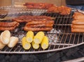 Big barbecue with meal, bread, corn and wiener Royalty Free Stock Photo