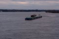 Big barge and ship on river Dnieper