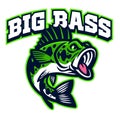 Big bass fish cartoon mascot Royalty Free Stock Photo