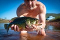 Big Bass Large mouth - Fishing on lake Royalty Free Stock Photo