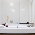 Big bathroom washbasin with mirror, close-up Royalty Free Stock Photo