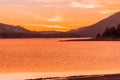 Big Bear Lake glows in the brilliant sunset in California during early spring Royalty Free Stock Photo