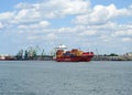 Red cargo ship - Containers in Klaipeda port, Lithuania Royalty Free Stock Photo