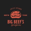 Big Beef Steak House Retro Vector Label, Emblem or Logo Template. Vintage Typography and Shabby Texture. Royalty Free Stock Photo