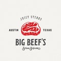 Big Beef Steak House Vintage Vector Label, Emblem or Logo Template. Royalty Free Stock Photo