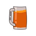 Big beer mug with bright beverage, Cold drinking doodle  glass, vector hand draw illustration Royalty Free Stock Photo