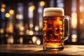 Big beer in mug on wooden table. ai generative Royalty Free Stock Photo