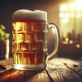 Big beer in mug on wooden table. ai generative Royalty Free Stock Photo