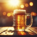Big beer in mug on wooden table. ai generative Royalty Free Stock Photo