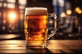 Big beer in mug on wooden table. ai generative Royalty Free Stock Photo